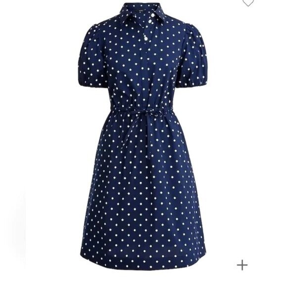 J. Crew Factory Dresses & Skirts - J Crew Short Sleeve Collared Mini Dress Polka Dots Navy Blue White Sz 10 NEW